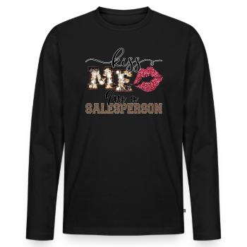 Kiss Me, I'm a Salesman Quote Lips - Men's Premium Organic Long Sleeve Shirt - black - Front - Nico (187cm)