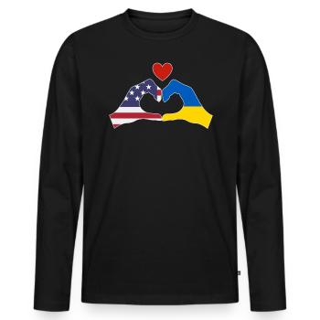America Supports Ukraine Love Heart - Men's Premium Organic Long Sleeve Shirt - black - Front - Nico (187cm)