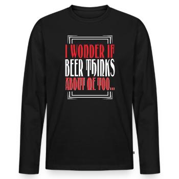 Je me demande si la bière pense aussi à moi - T-shirt manches longues Premium bio Homme - noir - Devant - Nico (187cm)