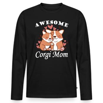 Ehrfürchtiger Corgi-Mutter-Sohn-Flaum-kawaii-Hund - Männer Premium Bio Langarmshirt - Schwarz - Vorne - Nico (187cm)