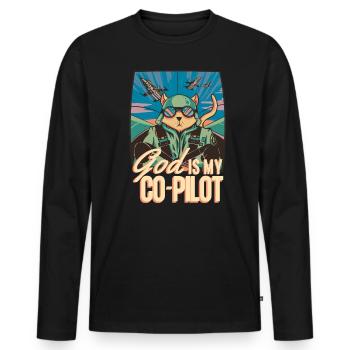 Dieu est mon copilote Avion Cat Assistant - T-shirt manches longues Premium bio Homme - noir - Devant - Nico (187cm)