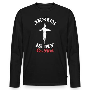 Jésus est mon ami copilote Kreuzheiliger - T-shirt manches longues Premium bio Homme - noir - Devant - Nico (187cm)