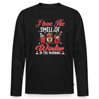 J’aime l’odeur de l’hiver dans la citation du matin - T-shirt manches longues Premium bio Homme - noir - Devant - Nico (187cm)