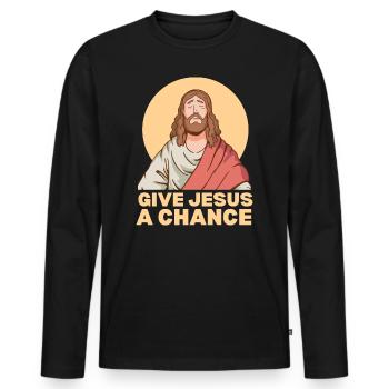 Give Jesus a random faith Bible quote - Men's Premium Organic Long Sleeve Shirt - black - Front - Nico (187cm)