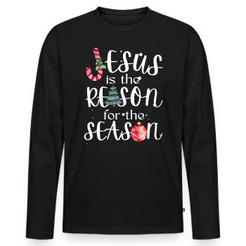 Jesus Ist Der Grund Für Den Saisonalen - Männer Premium Bio Langarmshirt - Schwarz - Vorne - Nico (187cm)