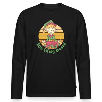 Arrêtez de vous inquiéter pour onze assistants du Père Noël - T-shirt manches longues Premium bio Homme - noir - Devant - Nico (187cm)