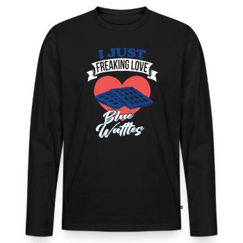 Ich Liebe Blaue Waffeln, Kekse, Gebäck - Männer Premium Bio Langarmshirt - Schwarz - Vorne - Nico (187cm)