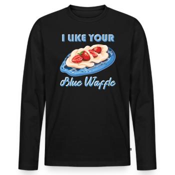 I like your blue waffle cookies strawberries - Men's Premium Organic Long Sleeve Shirt - black - Front - Nico (187cm)