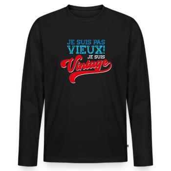 Homme Vieux Papy Fête Des Grands-Pères - T-shirt manches longues Premium bio Homme - noir - Devant - Nico (187cm)