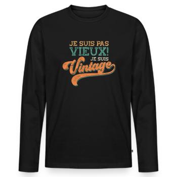 Homme Vieux Papy Fête Des Grands-Pères - T-shirt manches longues Premium bio Homme - noir - Devant - Nico (187cm)
