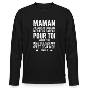Maman Meilleur Cadeau C'est Moi Ton Fils - T-shirt manches longues Premium bio Homme - noir - Devant - Nico (187cm)