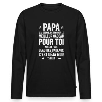 Papa Meilleur Cadeau C'est Moi Ta Fille - T-shirt manches longues Premium bio Homme - noir - Devant - Nico (187cm)