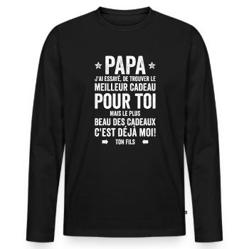 Papa Meilleur Cadeau C'est Moi Ton Fils - T-shirt manches longues Premium bio Homme - noir - Devant - Nico (187cm)
