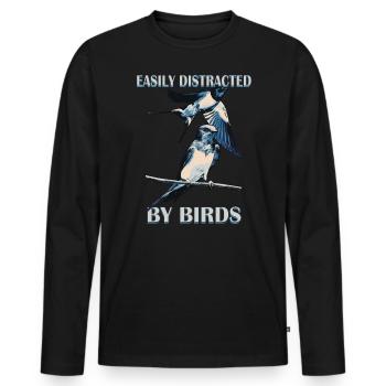 Se laisser facilement distraire par les hirondelles d’oiseaux - T-shirt manches longues Premium bio Homme - noir - Devant - Nico (187cm)