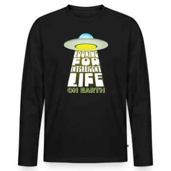 In search of intelligent life on - Men's Premium Organic Long Sleeve Shirt - black - Front - Nico (187cm)