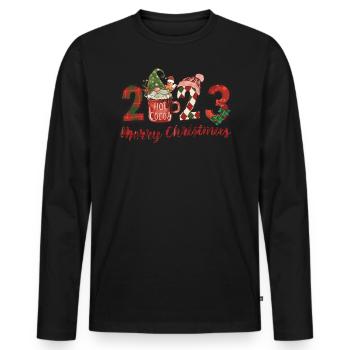 Joyeux Noël 2023 Nain à carreaux rouges d’hiver - T-shirt manches longues Premium bio Homme - noir - Devant - Nico (187cm)
