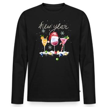New Year Cocktails Winter Snowflakes - Men's Premium Organic Long Sleeve Shirt - black - Front - Nico (187cm)