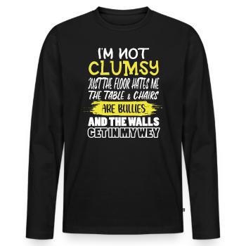 Ich Bin Nicht Ungeschickt, Nur Der Boden Hasst - Männer Premium Bio Langarmshirt - Schwarz - Vorne - Nico (187cm)