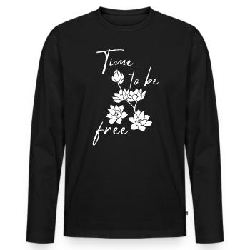 Il est temps d’être libre Floraison de fleurs de magnolia - T-shirt manches longues Premium bio Homme - noir - Devant - Nico (187cm)