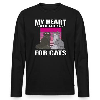 My heart beats for cats pets - Men's Premium Organic Long Sleeve Shirt - black - Front - Nico (187cm)