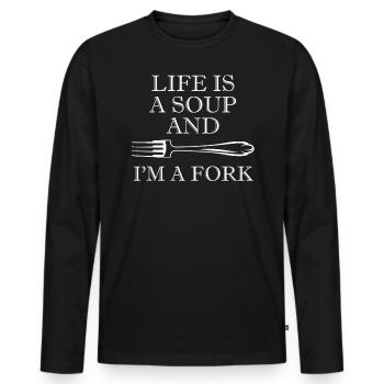 Das Leben Ist Eine Suppe Und Ich Bin Ein Fork - Männer Premium Bio Langarmshirt - Schwarz - Vorne - Nico (187cm)