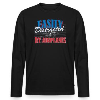 Facilement distrait par les avions Devis de pilotage - T-shirt manches longues Premium bio Homme - noir - Devant - Nico (187cm)