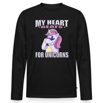 Mon cœur bat pour la citation de Licorne Pink Fancy - T-shirt manches longues Premium bio Homme - noir - Devant - Nico (187cm)