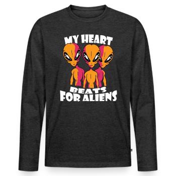Mon cœur bat pour les extraterrestres, la galaxie extraterrestre - T-shirt manches longues Premium bio Homme - anthracite chiné - Devant - Nico (187cm)