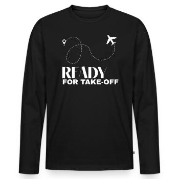 Prêt pour le vol de décollage L’excursion sur la carte de l’avion - T-shirt manches longues Premium bio Homme - noir - Devant - Nico (187cm)