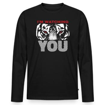 Je surveille tes yeux Citation d’animal sauvage - T-shirt manches longues Premium bio Homme - noir - Devant - Nico (187cm)