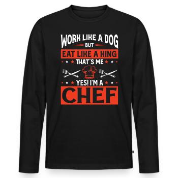 Travailler comme un chien qui mange comme un roi - T-shirt manches longues Premium bio Homme - noir - Devant - Nico (187cm)