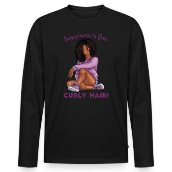Glück Ist Frei Lockiges Haar Mulatte Mädchen - Männer Premium Bio Langarmshirt - Schwarz - Vorne - Nico (187cm)