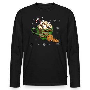 Happy All Hot Chocolate -Marshmallow -Cookie - Men's Premium Organic Long Sleeve Shirt - black - Front - Nico (187cm)