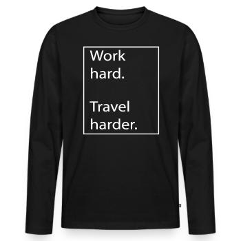 Travailler dur Voyager plus fort Voyage Touring - T-shirt manches longues Premium bio Homme - noir - Devant - Nico (187cm)