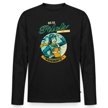Echte Piloten Brauchen Keine Start Und Landebahnen - Männer Premium Bio Langarmshirt - Schwarz - Vorne - Nico (187cm)