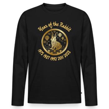 Année du Lapin 2023 Nouvel An chinois - T-shirt manches longues Premium bio Homme - noir - Devant - Nico (187cm)