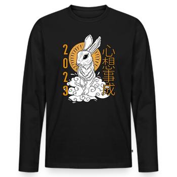 Lapin du Nouvel An chinois 2023 Hiéroglyphes - T-shirt manches longues Premium bio Homme - noir - Devant - Nico (187cm)