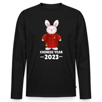 Chinese National Costume New Year Rabbit 2023 - Men's Premium Organic Long Sleeve Shirt - black - Front - Nico (187cm)