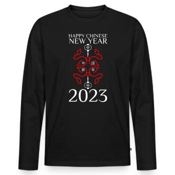 Joyeux Nouvel An Chinois Lapin 2023 - T-shirt manches longues Premium bio Homme - noir - Devant - Nico (187cm)
