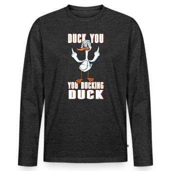 Ente Du Du Ente Duck Witz Prank - Männer Premium Bio Langarmshirt - Anthrazit meliert - Vorne - Nico (187cm)