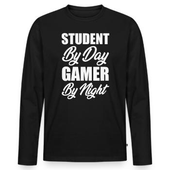 Student by Day Gamer by Night Gift Quote - T-shirt manches longues Premium bio Homme - noir - Devant - Nico (187cm)