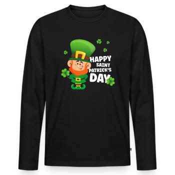 Irlande irlandaise Lucky Goblin Drôle St Patrick’s Day - T-shirt manches longues Premium bio Homme - noir - Devant - Nico (187cm)