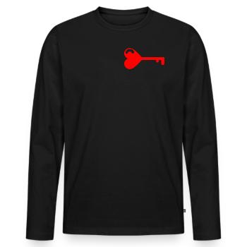 La clé du cœur Un cadeau pour un couple - T-shirt manches longues Premium bio Homme - noir - Devant - Nico (187cm)
