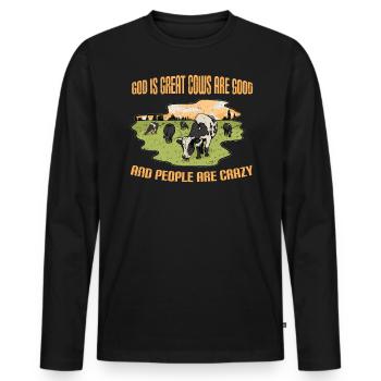 Dieu est grand, les vaches sont bonnes - T-shirt manches longues Premium bio Homme - noir - Devant - Nico (187cm)