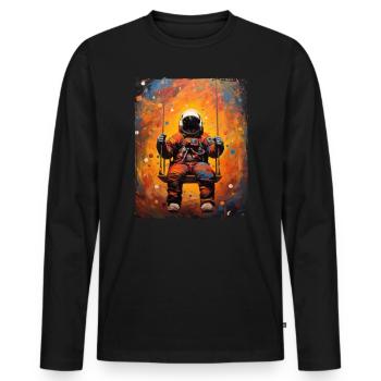 Astronaut on swing space galaxy planet - Men's Premium Organic Long Sleeve Shirt - black - Front - Nico (187cm)