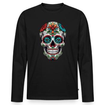 Crâne mexicain Día de Muertos Crâne de sucre - T-shirt manches longues Premium bio Homme - noir - Devant - Nico (187cm)