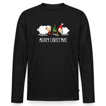 Funny Merry Christmas Sheep Family Kids - Men's Premium Organic Long Sleeve Shirt - black - Front - Nico (187cm)