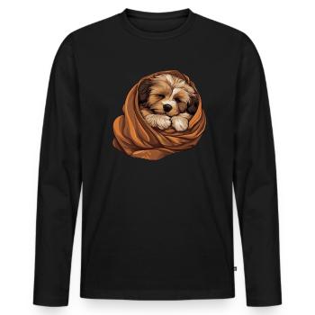 Chiot chien mignon bichon havanais - T-shirt manches longues Premium bio Homme - noir - Devant - Nico (187cm)