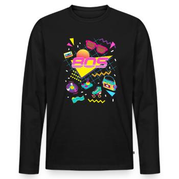 80s Themed Party Costume Outfit - Men's Premium Organic Long Sleeve Shirt - black - Front - Nico (187cm)
