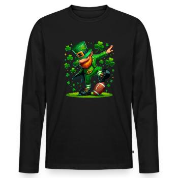 St Patrick's Day Irish Party Green Dabbing Leprechaun - Men's Premium Organic Long Sleeve Shirt - black - Front - Nico (187cm)